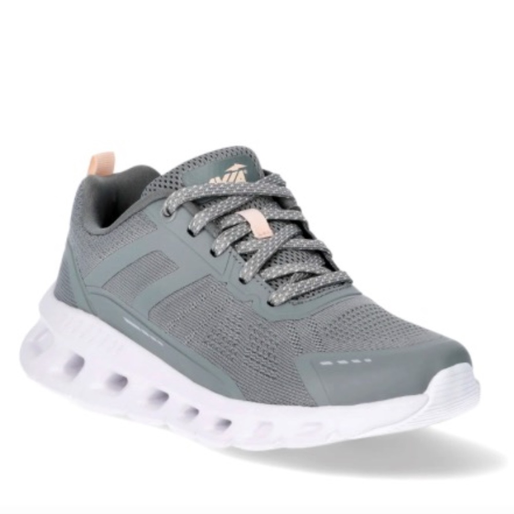 Avia Women's Gray Athletic Sneakers with White Sole and Peach Accents